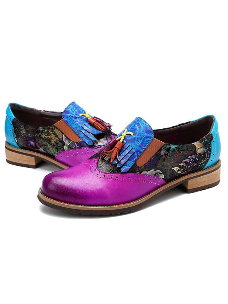 Bohemian Painted Brogue Genuine Leather Shoes Flat by Colorstepshoes – Don't Panic Shoes