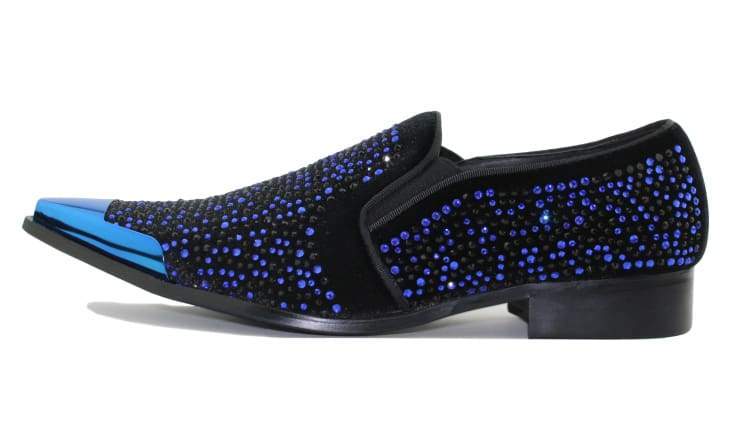 Bolano Desta Men's Rhinestone Loafer Black/Royal Blue Smoking Slippers by Bolano – Don't Panic Shoes