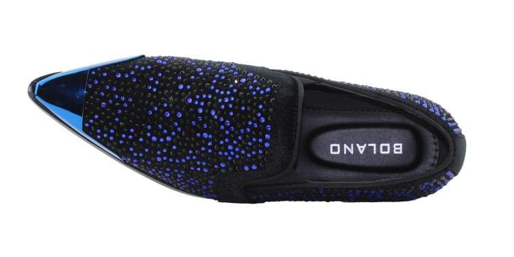 Bolano Desta Men's Rhinestone Loafer Black/Royal Blue Smoking Slippers by Bolano – Don't Panic Shoes