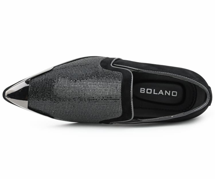 Bolano Dezzy Men’S Black Suede Rhinestone Tuxedo Slippers Smoking Slippers by Bolano – Don't Panic Shoes
