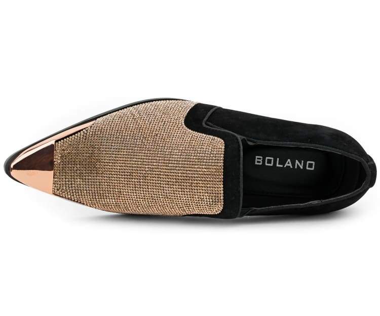 Bolano Dezzy Men's Rose Gold Glitter Leather Tuxedo Slippers Smoking Slippers by Bolano – Don't Panic Shoes