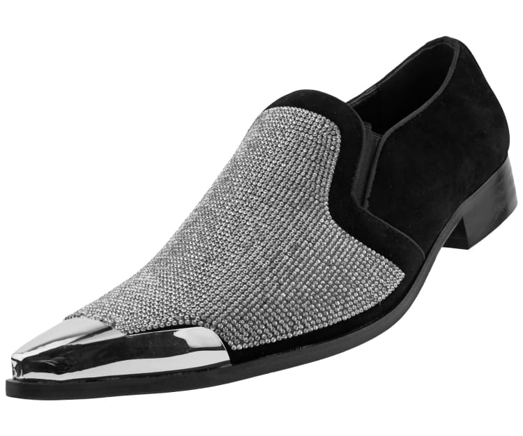 Bolano Dezzy Men's Silver Rhinestone Glitter Tuxedo Slippers Smoking Slippers by Bolano – Don't Panic Shoes