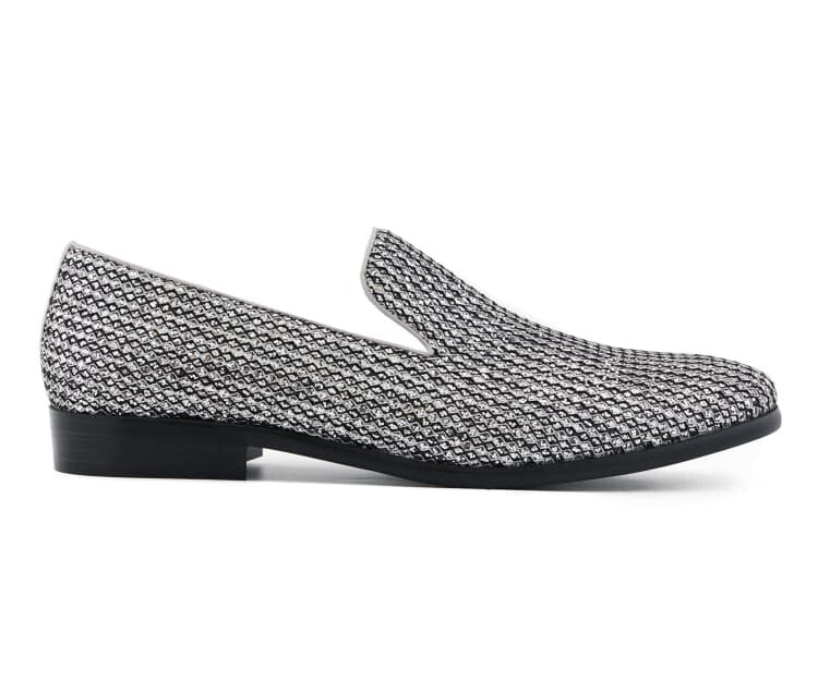 Bolano Emelio Silver Glitter Encrusted Men's Formal Slip On Dress Shoe Smoking Slippers by Bolano – Don't Panic Shoes