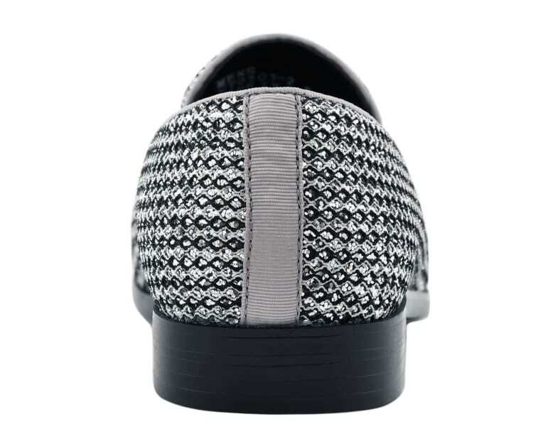 Bolano Emelio Silver Glitter Encrusted Men's Formal Slip On Dress Shoe Smoking Slippers by Bolano – Don't Panic Shoes