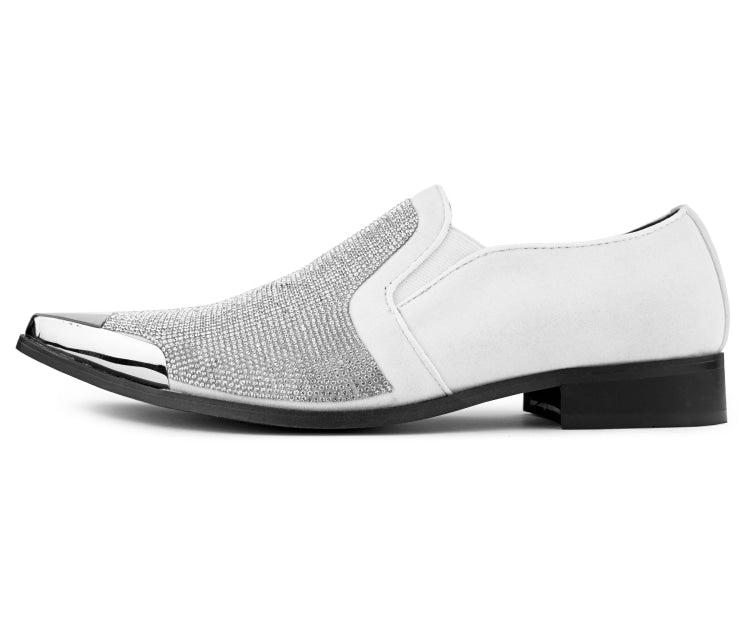 Bolano Men's Dezzy White Rhinestone Slip On Dress Shoes Smoking Slippers by Bolano – Don't Panic Shoes