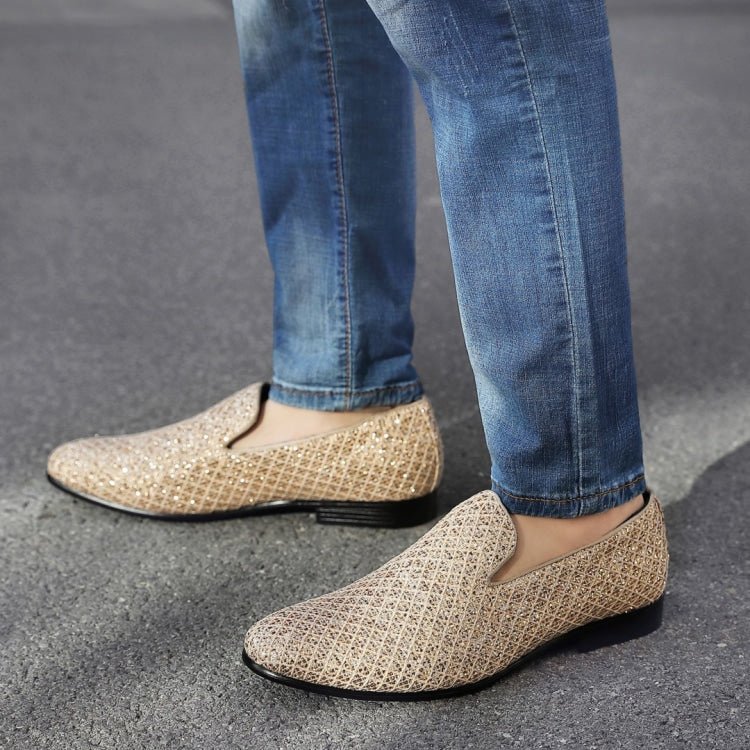 Bolano Sarlo Gold Glitter Lattice Tuxedo Slippers For Women Smoking Slippers by Bolano – Don't Panic Shoes