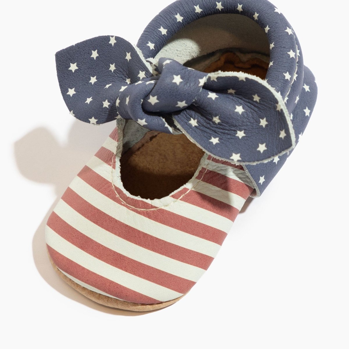 Born In The Usa Knotted Bow Baby Shoe Knotted Bow Mocc by Freshly Picked – Don't Panic Shoes