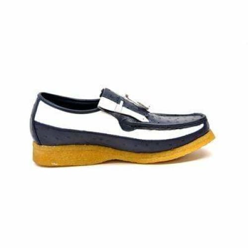 British Walkers Apollo Custom Made Men's Navy And White Ostrich Leather Slip On Shoes by British Walkers – Don't Panic Shoes