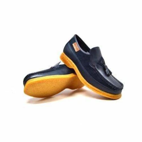 British Walkers Brooklyn Men's Navy Blue Leather And Suede Crepe Sole Slip On Shoes by British Walkers – Don't Panic Shoes