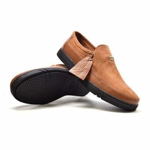 British Walkers Canterbury Men's Tan Leather And Suede Slip On Shoes by British Walkers – Don't Panic Shoes