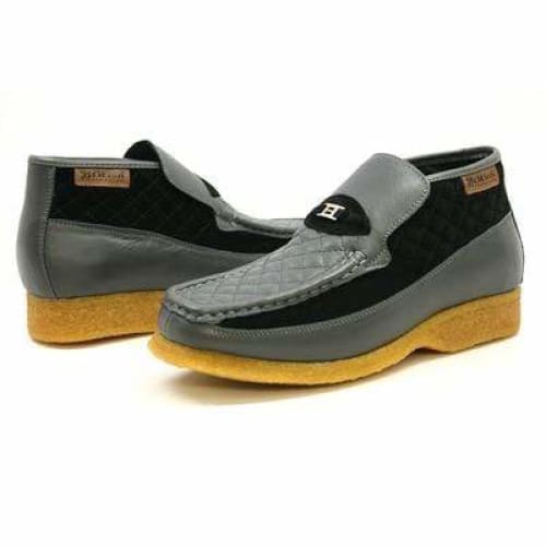 British Walkers Checkers Men's Black Leather And Gray Suede Slip Ons Shoes by British Walkers – Don't Panic Shoes