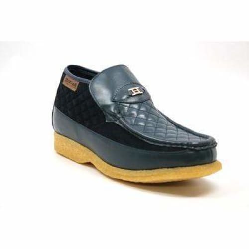 British Walkers Checkers Men's Navy Blue Leather And Suede Slip Ons Shoes by British Walkers – Don't Panic Shoes
