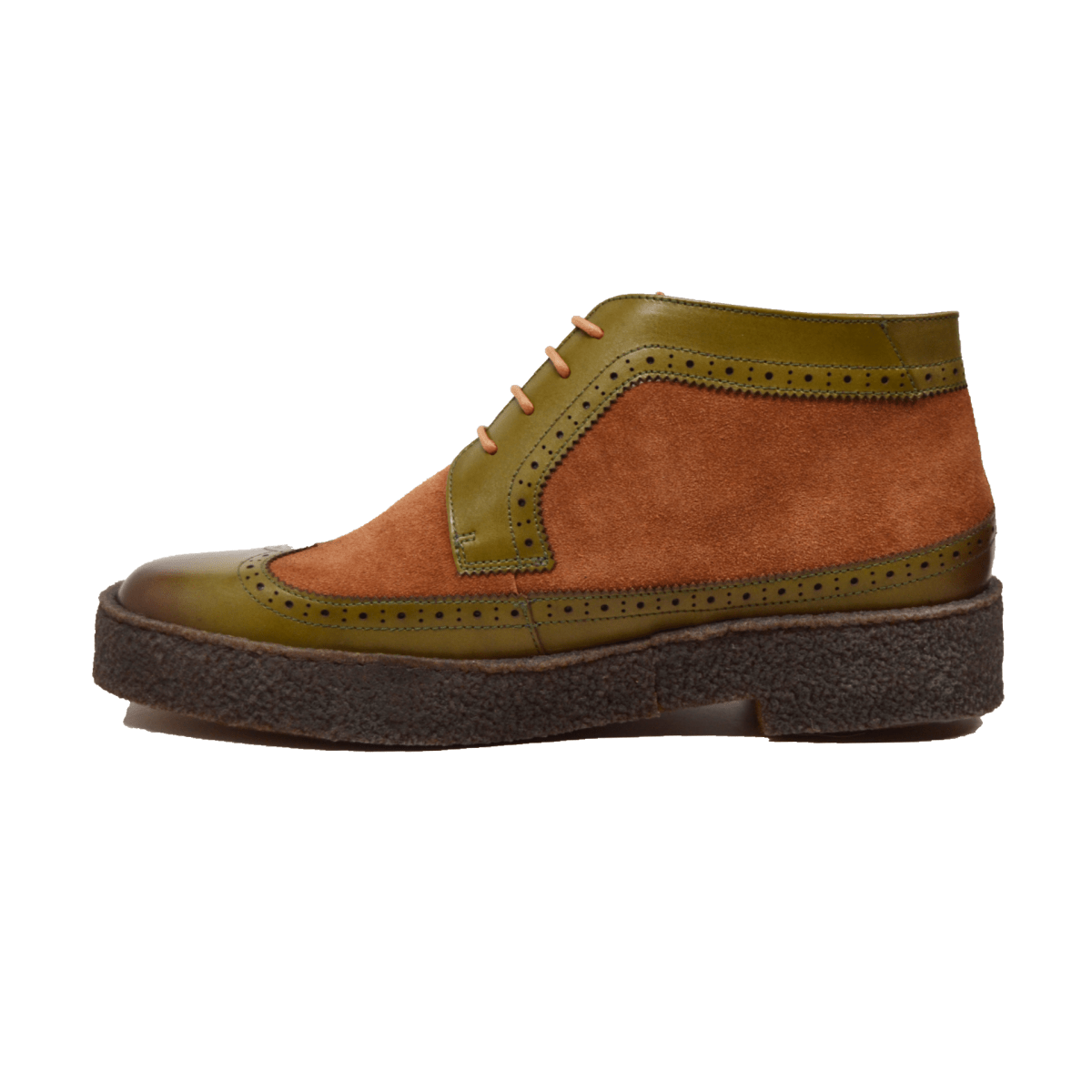 British Walkers Custom Made Original Playboy Wingtips Men's Green Leather And Brown Suede High Tops Chukka Boots Ankle Boots by British Walkers – Don't Panic Shoes