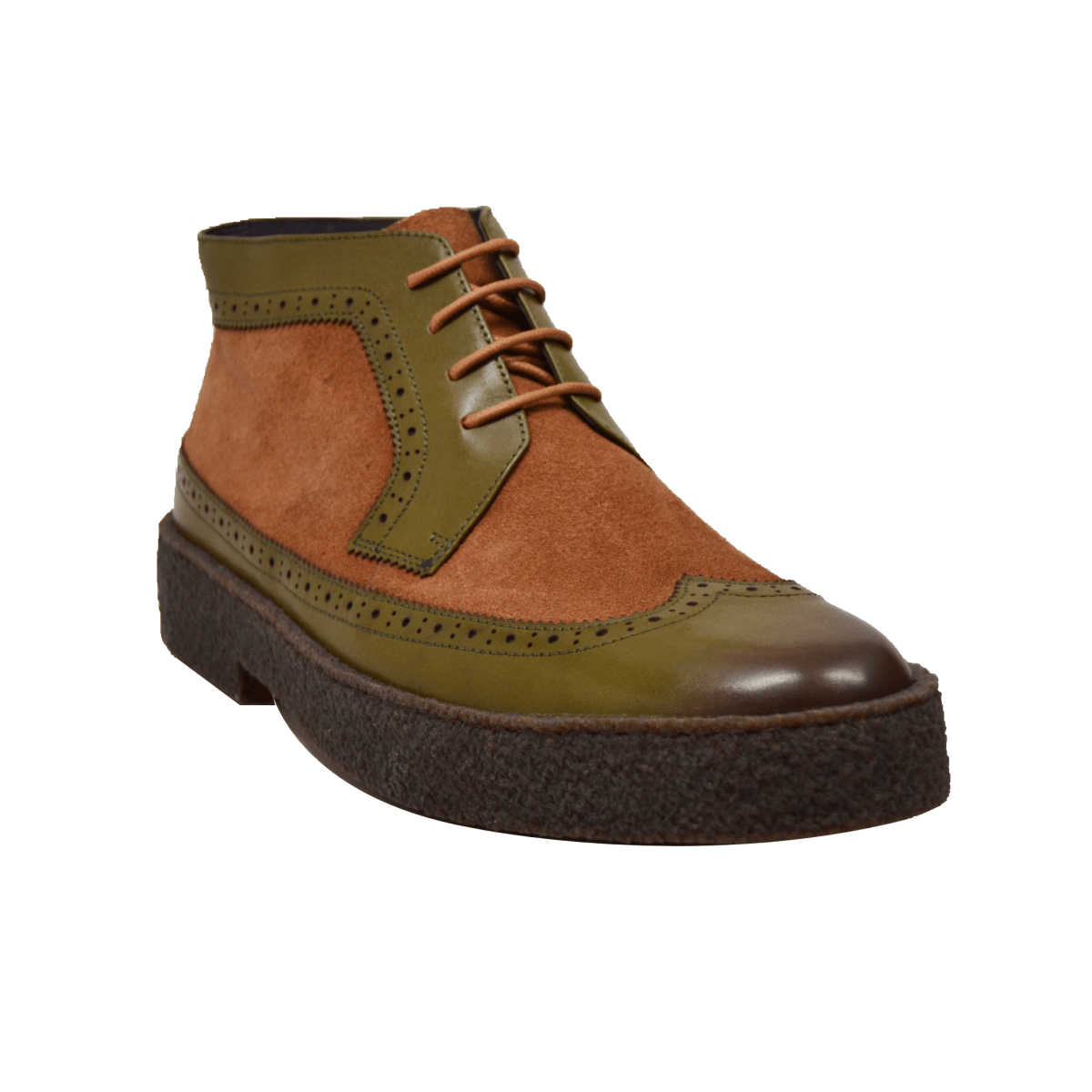 British Walkers Custom Made Original Playboy Wingtips Men's Green Leather And Brown Suede High Tops Chukka Boots Ankle Boots by British Walkers – Don't Panic Shoes
