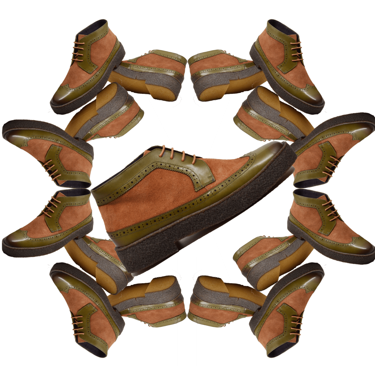 British Walkers Custom Made Original Playboy Wingtips Men's Green Leather And Brown Suede High Tops Chukka Boots Ankle Boots by British Walkers – Don't Panic Shoes