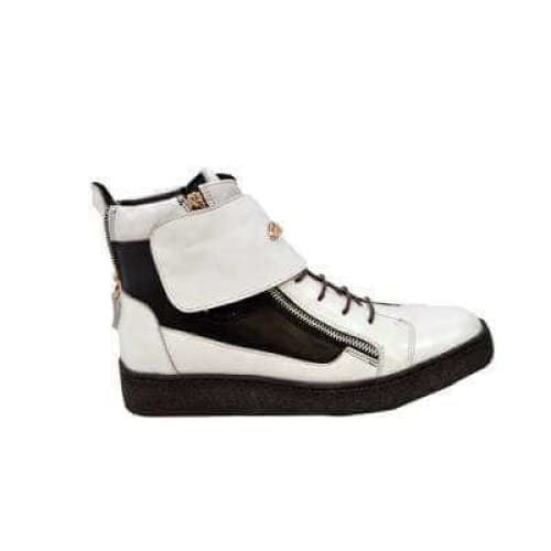 BritiSh Walkers Empire Men’s White & Black Leather Crepe - Sole High - Top Boots – Handcrafted Two - Tone Classic With Bold British Style Shoes by British Walkers – Don't Panic Shoes