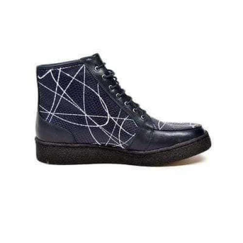 British Walkers Extreme Navy Leather High Top With Linear Design Shoes by British Walkers – Don't Panic Shoes