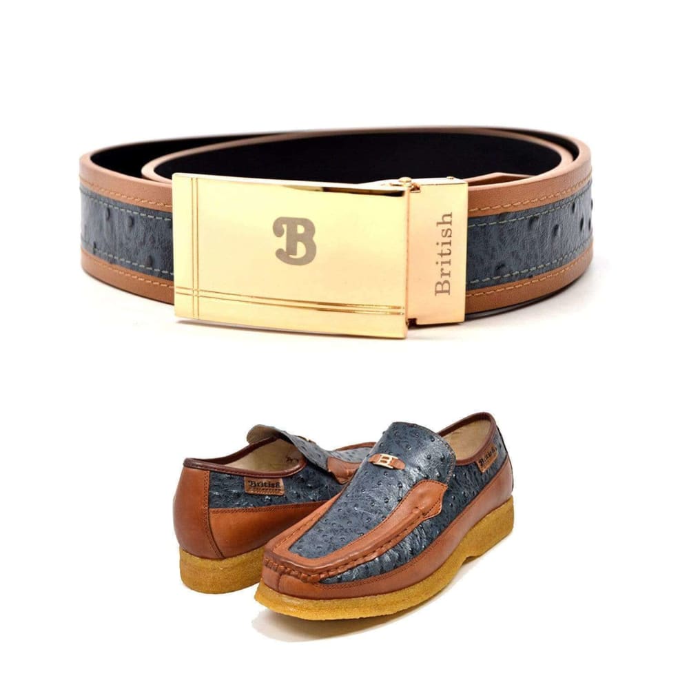 British Walkers Harlem Belt Men's Cognac And Blue Ostrich Leather (Matching Belt Only) Shoes by British Walkers – Don't Panic Shoes