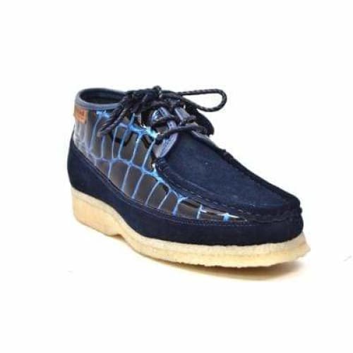 BritiSh Walkers Knicks Croc Men’s Navy Blue Crocodile Leather & Suede Chukka Boots – Handcrafted Exotic Luxury With Modern Urban Edge Shoes by British Walkers – Don't Panic Shoes