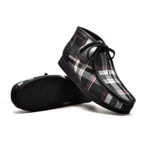 BritiSh Walkers New Castle – Black Plaid Leather & Suede Men’s Chukka Boot | Patterned Heritage Craft With Modern Refined Style Shoes by British Walkers – Don't Panic Shoes