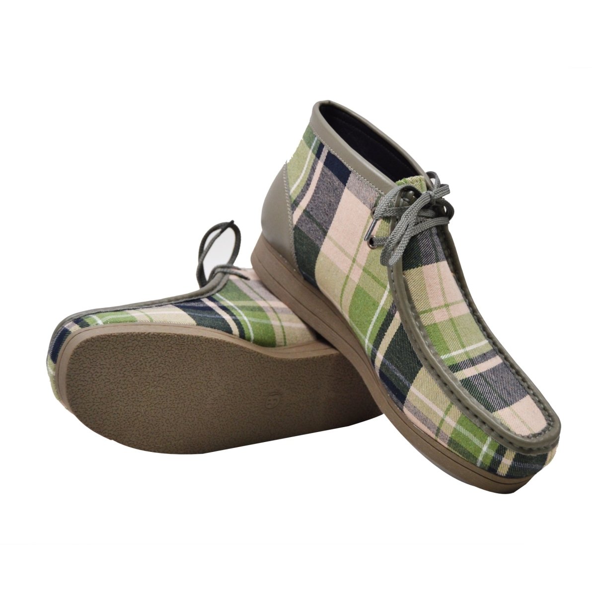 BritiSh Walkers New Castle – Multicolor Plaid Men’s Limited Edition Chukka Boot | Artistic Color - Block Design With Premium Luxe Detail Three Quarters by British Walkers – Don't Panic Shoes