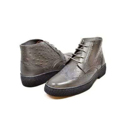 British Walkers Playboy Wingtips Limited Edition Men's Gray Ostrich Leather High Top Boots Chukka Boots Shoes by British Walkers – Don't Panic Shoes
