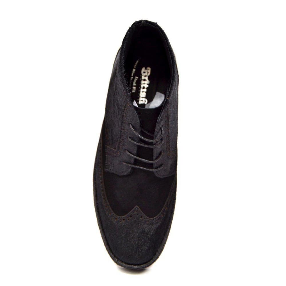 British Walkers Playboy Wingtips Limited Men's Two Tone Black Leather And Pony Skin High Top Boots Chukka Boots Shoes by British Walkers – Don't Panic Shoes