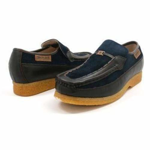British Walkers Power Men's Navy And Brown Suede Old School Slip On Shoes by British Walkers – Don't Panic Shoes