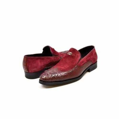 British Walkers Shiraz Crocs Men's Burgundy Crocodile Leather And Suede Loafers Shoes by British Walkers – Don't Panic Shoes