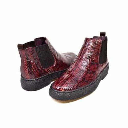 British Walkers Soho Men's Burgundy Snake Skin Custom Made Boots Shoes by British Walkers – Don't Panic Shoes