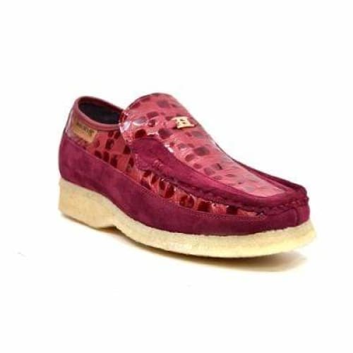 BritiSh Walkers Stone Men’s Wine Red Pattern Suede Slip - On Shoes – Handcrafted Textured Classic With Bold Vintage Flair Shoes by British Walkers – Don't Panic Shoes