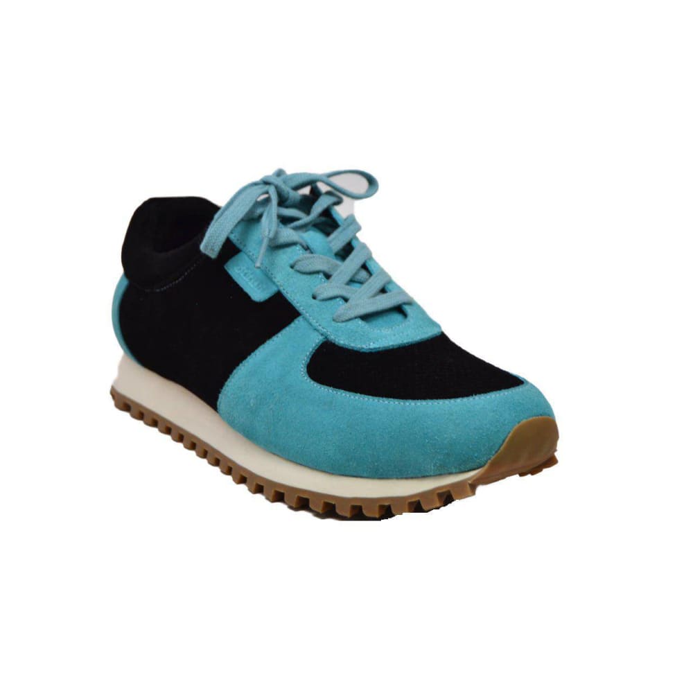 British Walkers Surrey Men's Turquoise & Black Suede Low Top Sneakers – Handcrafted Retro Street Luxury Shoes by British Walkers – Don't Panic Shoes