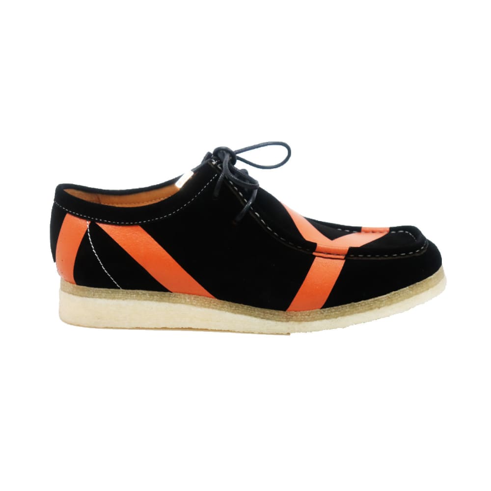 BritiSh Walkers Walker Stripe Men’s Black & Orange Suede Low Tops – Bold Retro Street Classic With Handcrafted Precision Shoes by British Walkers – Don't Panic Shoes