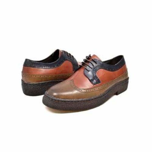 British Walkers Wingtip Men's 3 Tone Brown Rust And Navy Leather Oxfords Shoes by British Walkers – Don't Panic Shoes