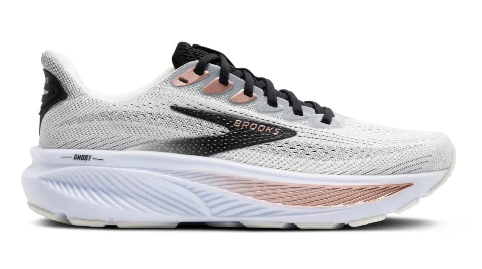 BrookS Ghost 17 Women’s Neutral Cushioning Running Shoe White Black Rose Gold 1204311b105 Footwear by Brooks – Don't Panic Shoes