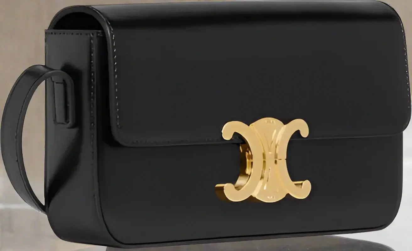 CELINE black leather Claude Triomphe Shoulder Bag