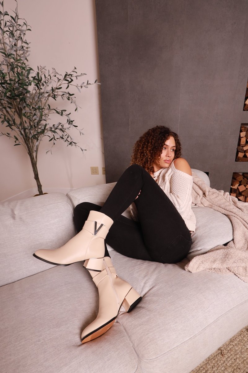 Cadence Booties Beige Shoes by Vaila Shoes – Don't Panic Shoes