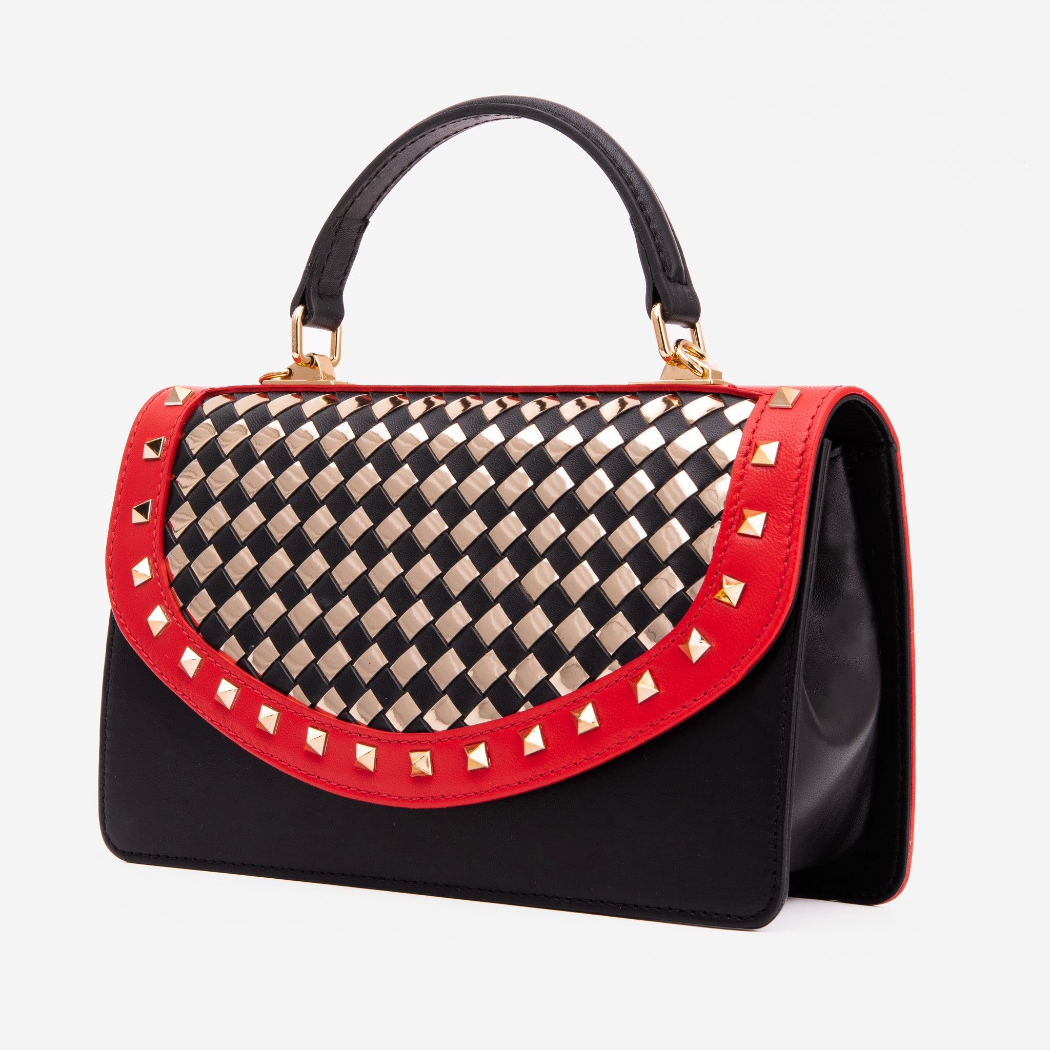 The Dosso Black and Gold Handwoven Leather Handbag