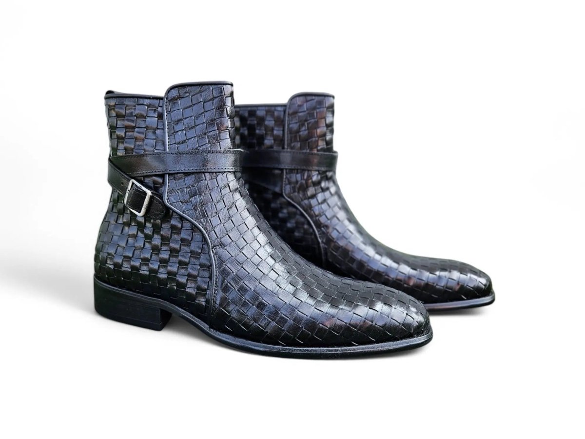 Carrucci Basket Weave Buckle Boots Calfskin Kb886 - 17x Boots by Carrucci Shoes – Don't Panic Shoes