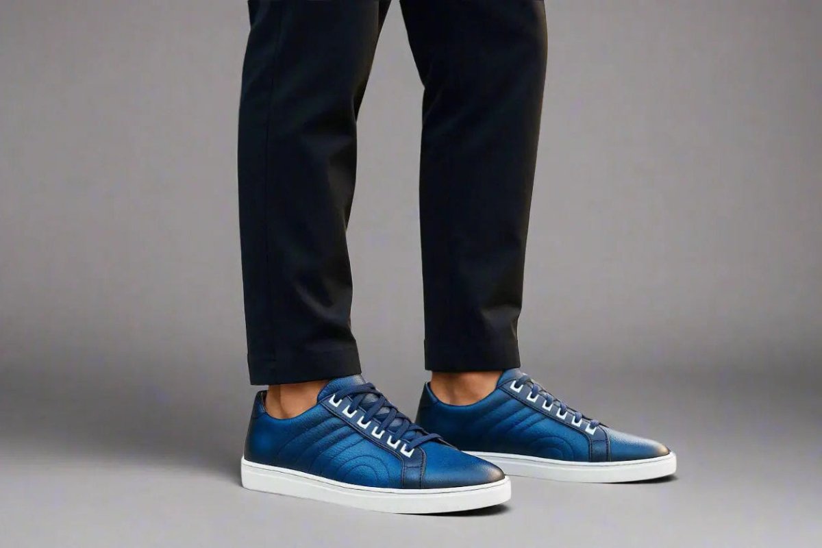 Carrucci Primo Hand Burnished Men's Full Grain Pebble Leather Sneakers Sneakers by Carrucci Shoes – Don't Panic Shoes