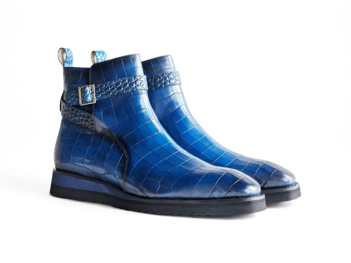 Carrucci Vesper Cross Strap Buckle Boot Men's Calfskin Leather Kb517 - 01e Boots by Carrucci Shoes – Don't Panic Shoes