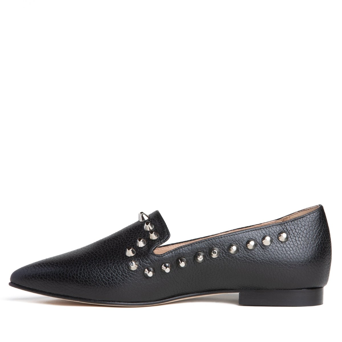 Celeste Loafer Black Pebbled Leather Studded Slip On Italy Flats by Beautiisoles – Don't Panic Shoes