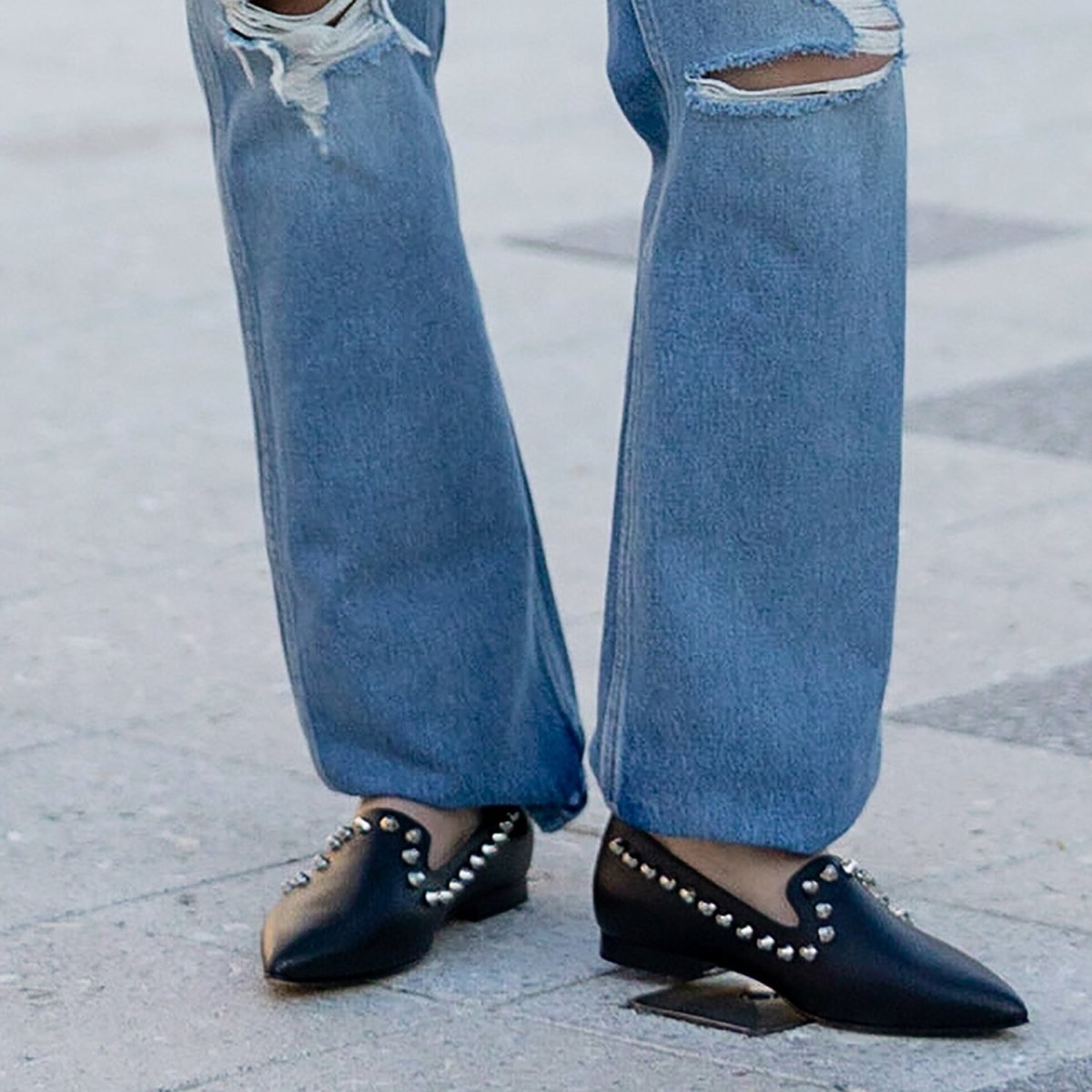 Celeste Loafer Black Pebbled Leather Studded Slip On Italy Flats by Beautiisoles – Don't Panic Shoes