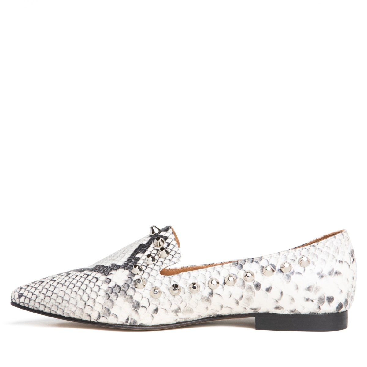 Celeste Loafer Natural Snake Leather Studded 10mm Heel Flats by Beautiisoles – Don't Panic Shoes