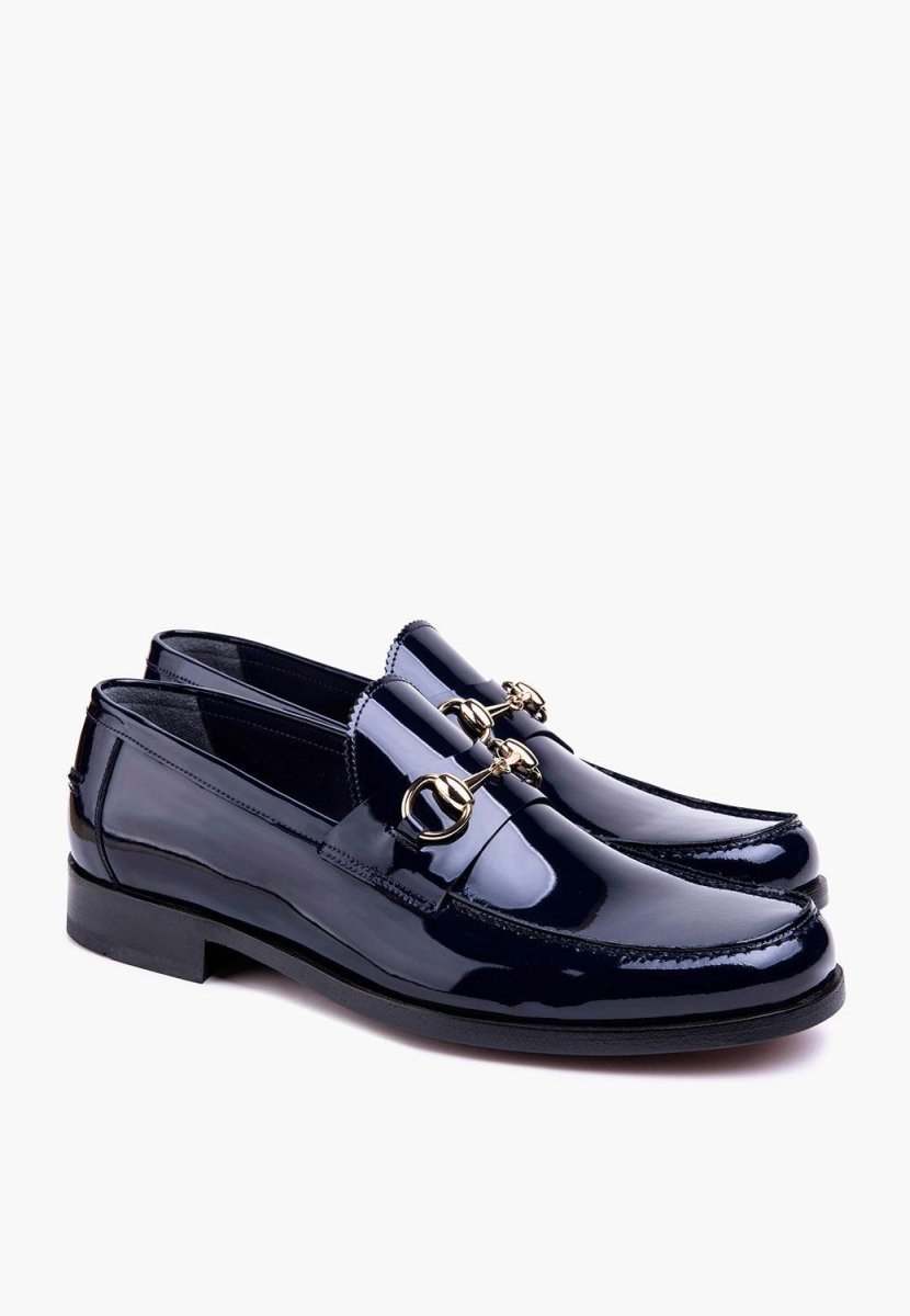 Ceremony Men’S Navy Patent Leather Loafer Gold Buckle Men Shoes by Sepol Shoes – Don't Panic Shoes