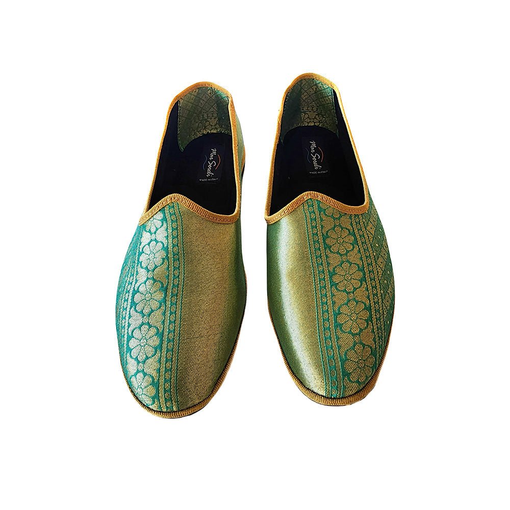 Chandra 1 Womens Green Gold Silk Jacquard Ballet Flat Slip On by Mar Soreli – Don't Panic Shoes