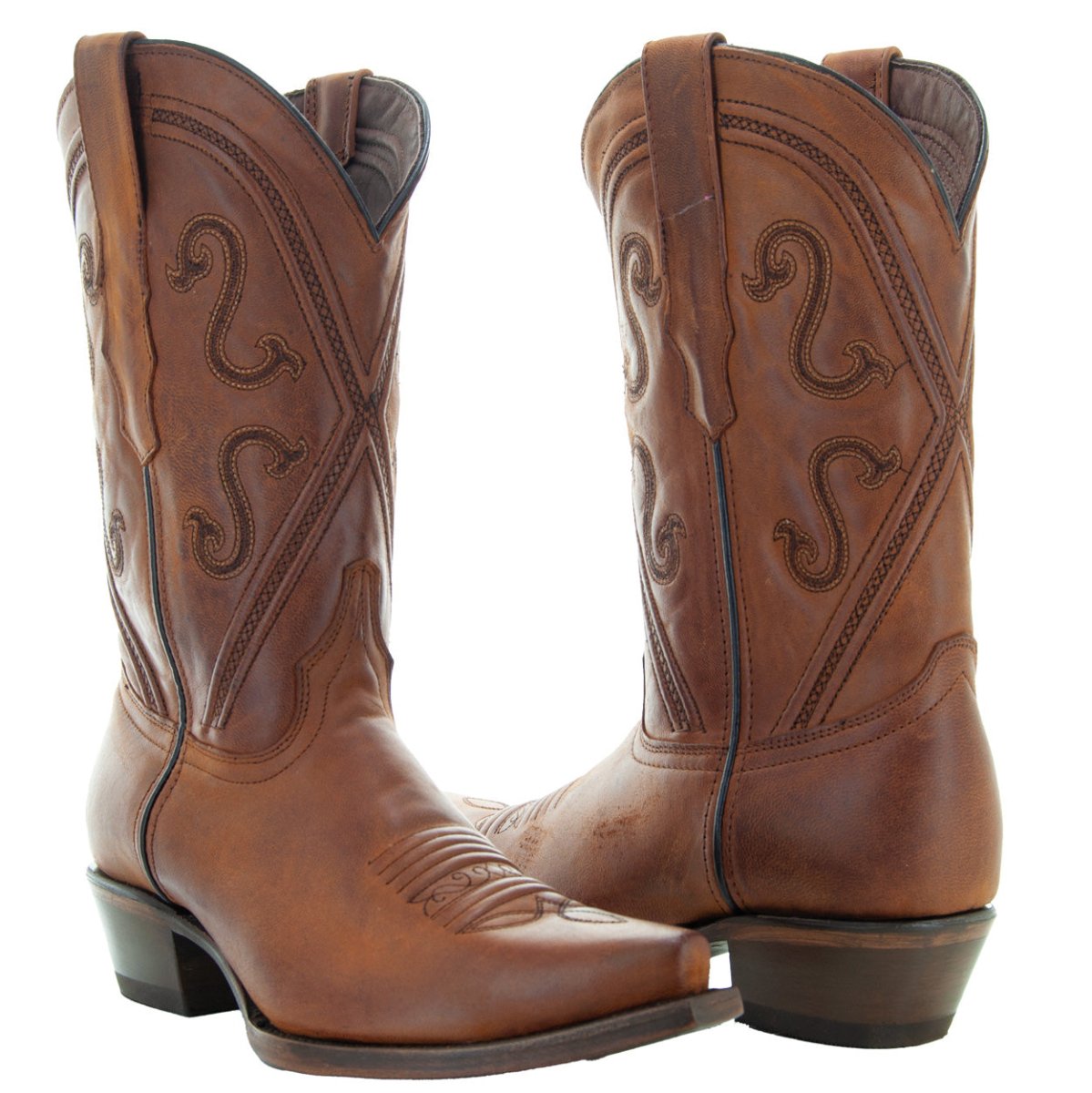 Cheyenne Cowgirl Boots | Women's Snipped Toe Tan Leather Boots (M50041) Cowboy Boots by Soto Boots – Don't Panic Shoes