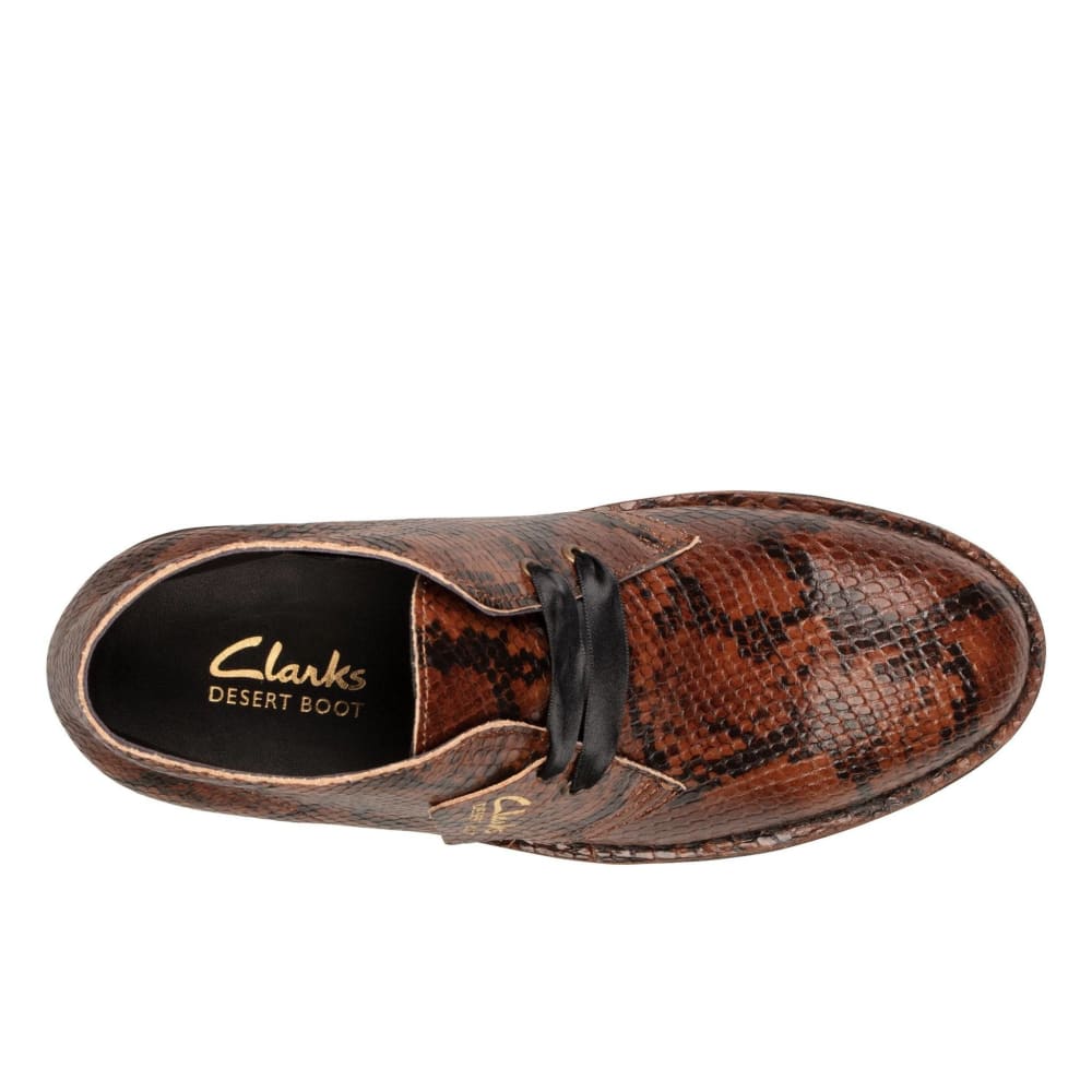 Clarks Originals Desert Boots Women's Dark Tan Snake Leather 26155674 Shoes by Clarks Originals – Don't Panic Shoes