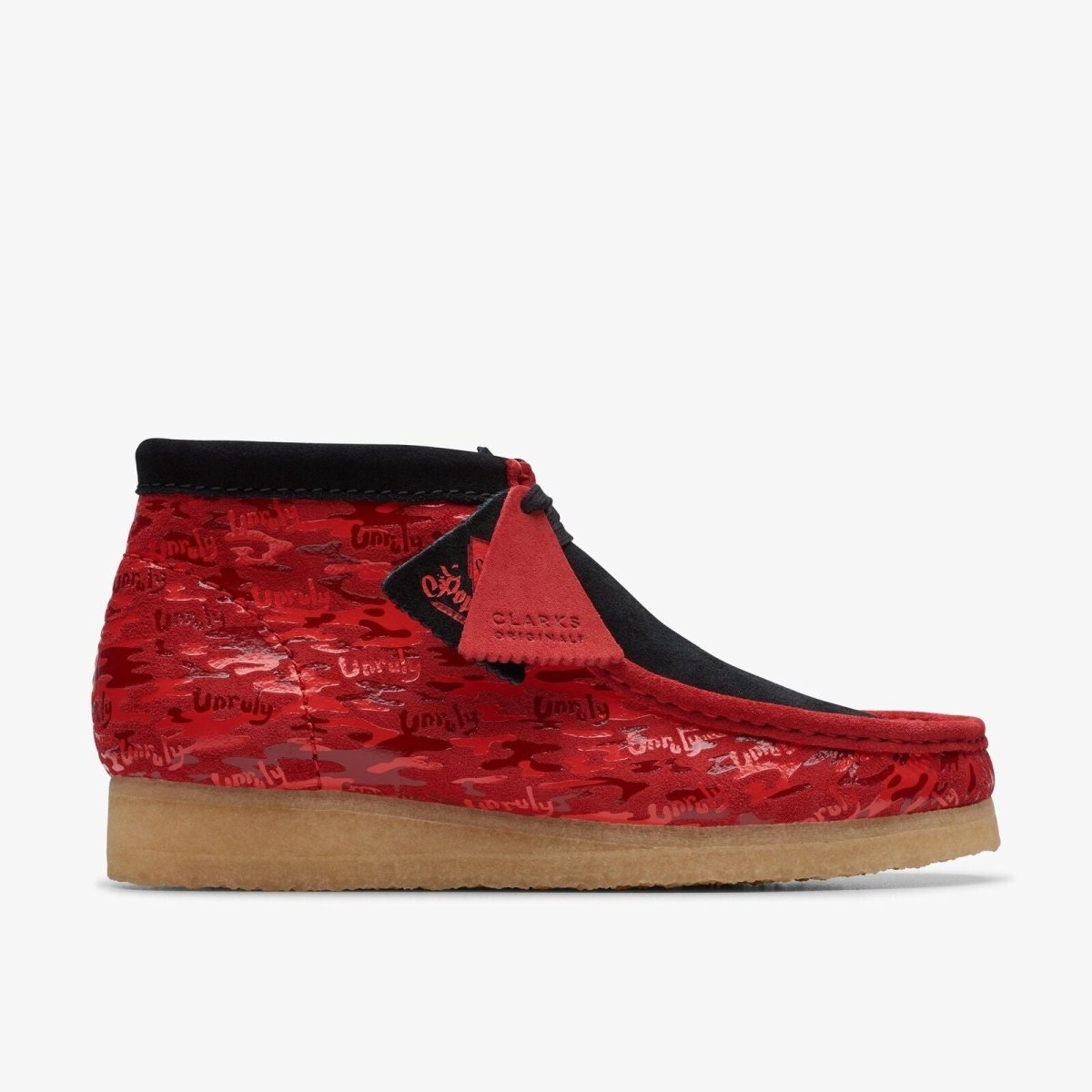 Clarks Originals Wallabee Boot X Popcaan Collab Black And Red Camo Suede 26175816 Boots by Clarks Originals – Don't Panic Shoes