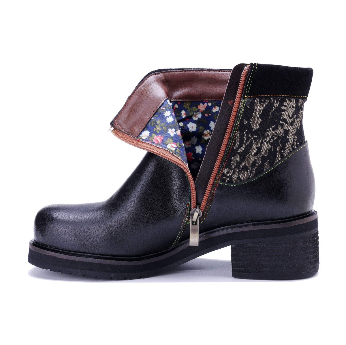 ColoeStepshoes Embroidered Elegance Women’s Black Leather ankle boots by Colorstepshoes – Don't Panic Shoes